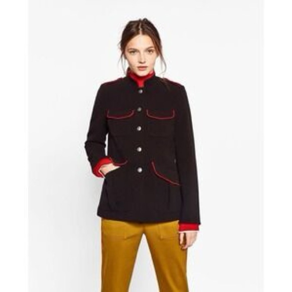 Zara Black Blazer with Red Trim